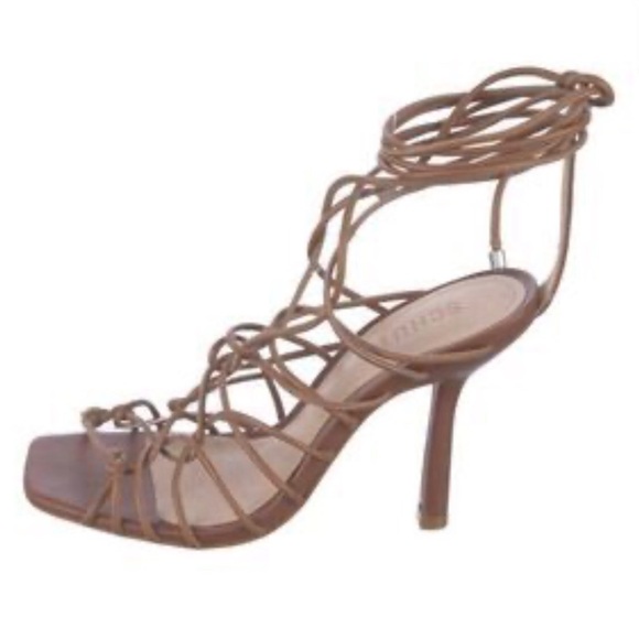 Schutz Heyde Beige Leather Lace Up Strappy Heels Size 8.5 B NEW - Picture 1 of 6